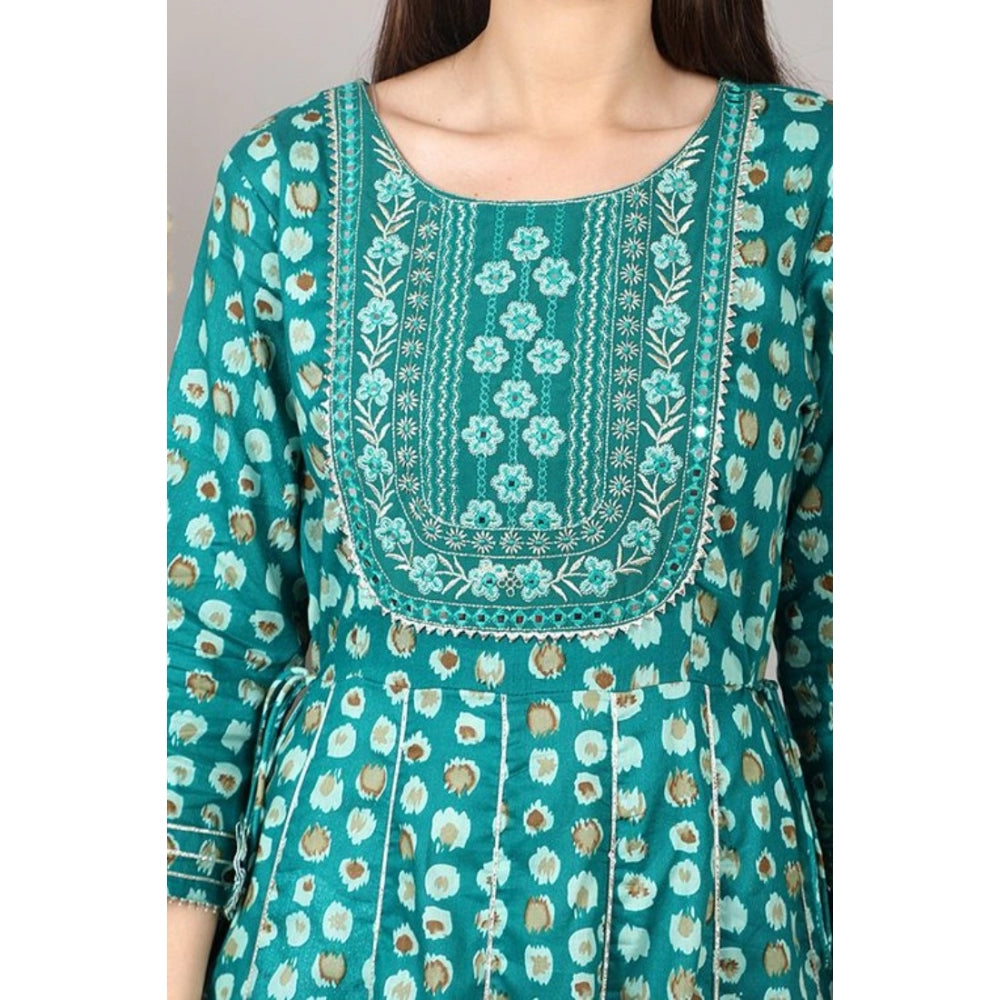 Generic Women's Casual 3/4 Sleeve Cotton Blend Printed Kurti (Light Blue) - Noble Nook