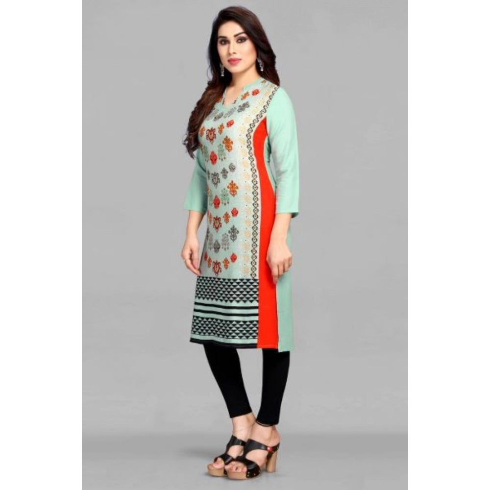 Generic Women's Casual 3/4 Sleeve Viscose Rayon Printed Kurti (Light Blue) - Noble Nook