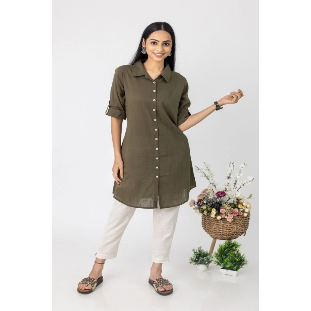 Generic Women's Casual 3/4 Sleeve Viscose Rayon Solid Kurti (Dark Green) - Noble Nook