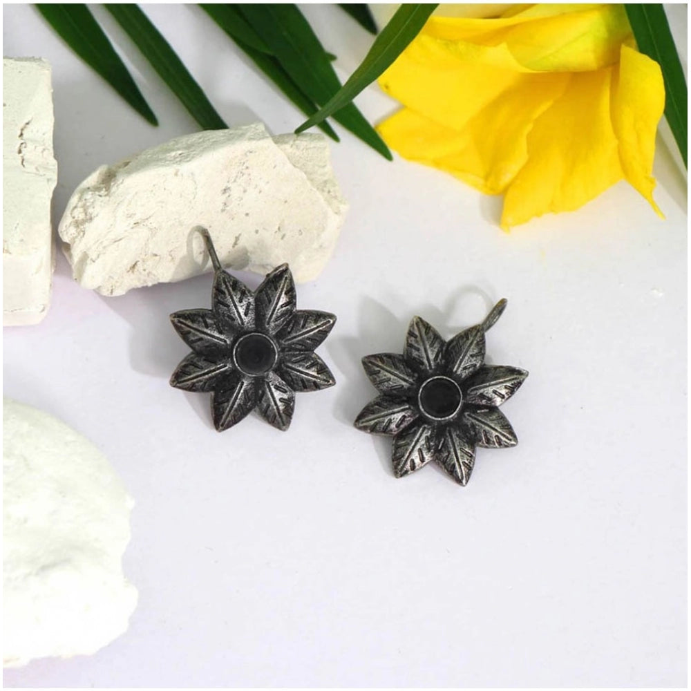 Generic Women's Black Color Glass Stone Oxidised Earrings - Noble Nook