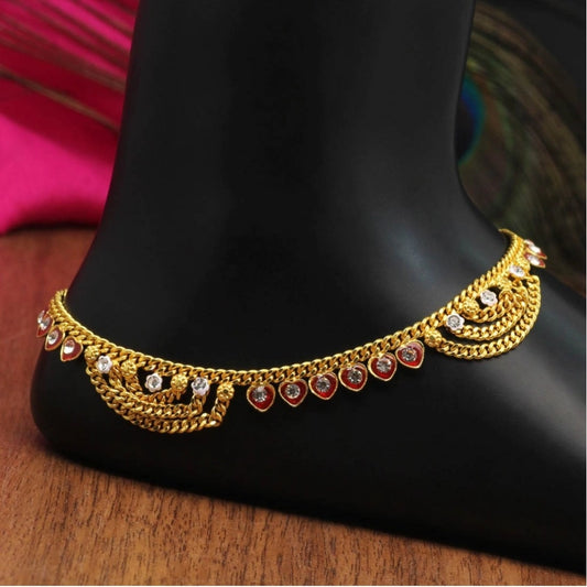 Generic Women's Maroon Color Rhinestone Anklets (Free Size: Upto 10&quot;) - Noble Nook