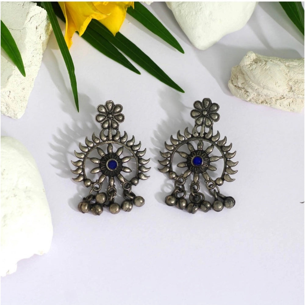 Generic Women's Blue Color Glass Stone Oxidised Earrings - Noble Nook