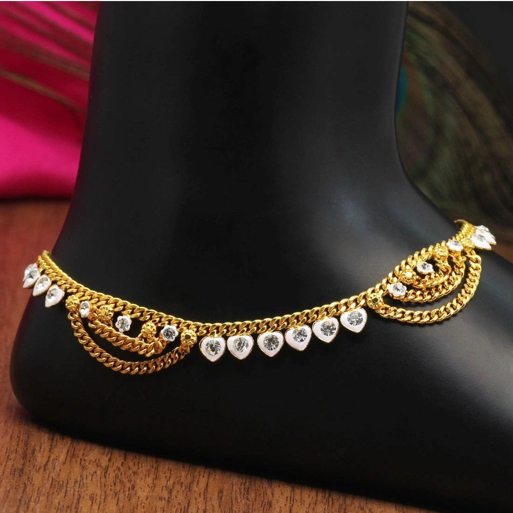 Generic Women's White Color Rhinestone Anklets (Free Size: Upto 10&quot;) - Noble Nook