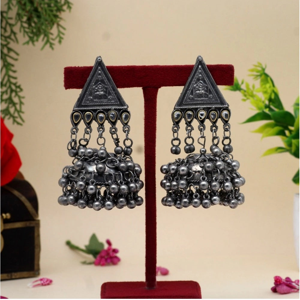 Generic Women's Silver Color Oxidised Big Jhumka Earrings - Noble Nook