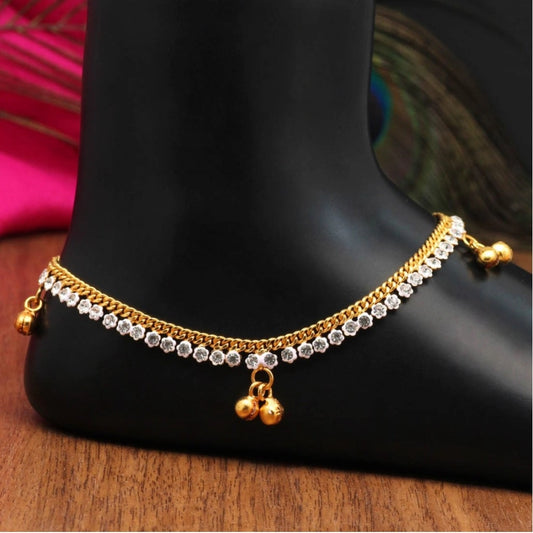 Generic Women's White Color Rhinestone Anklets (Free Size: Upto 10&quot;) - Noble Nook