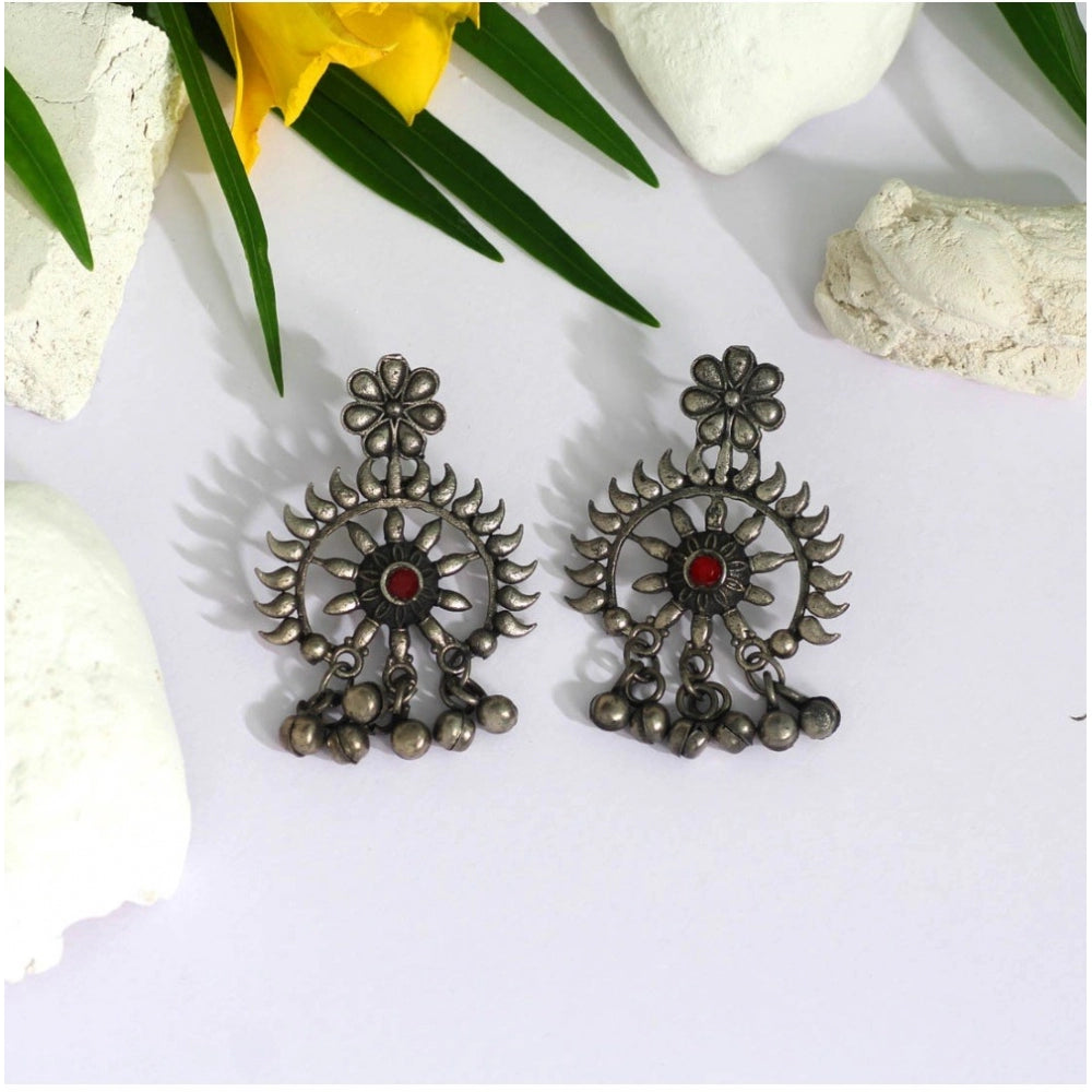 Generic Women's Maroon Color Oxidised Earrings - Noble Nook