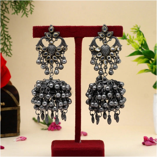 Generic Women's Silver Color Oxidised Earrings - Noble Nook