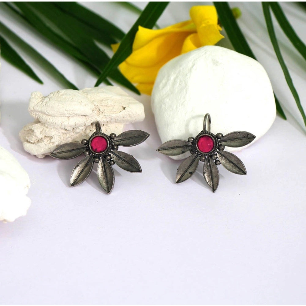 Generic Women's Pink Color Glass Stone Oxidised Earrings - Noble Nook