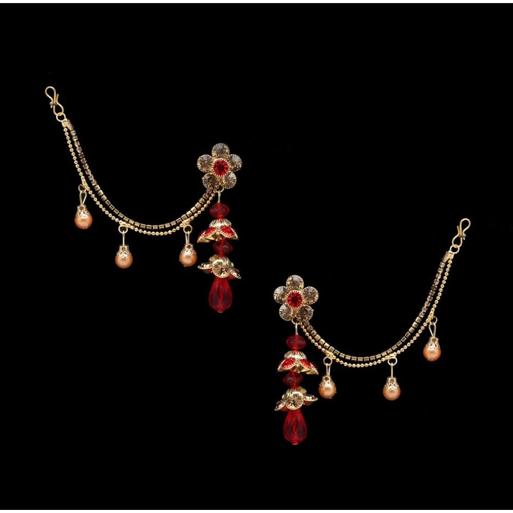 Generic Women's Red Color Bahubali Earrings - Noble Nook