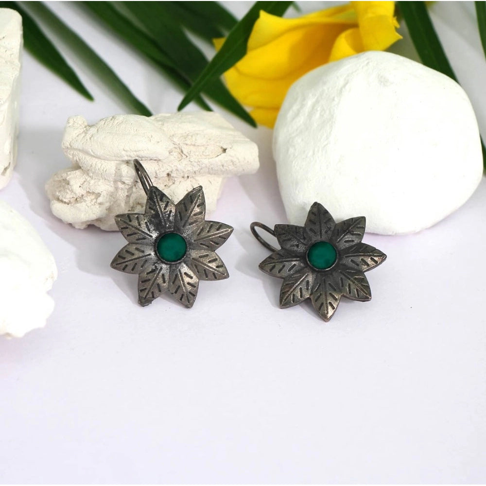 Generic Women's Green Color Glass Stone Oxidised Earrings - Noble Nook