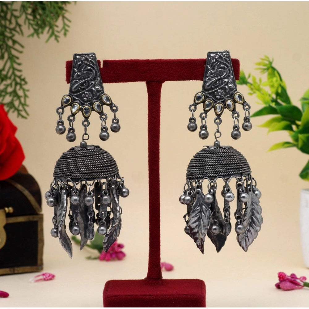 Generic Women's Silver Color Oxidised Big Jhumka Earrings - Noble Nook