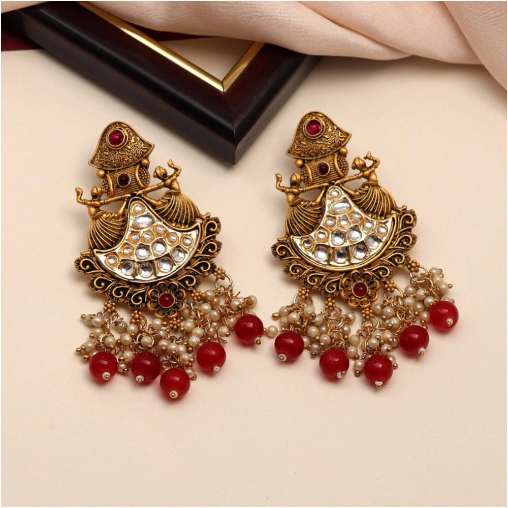 Generic Women's Maroon Color Kundan Earrings - Noble Nook