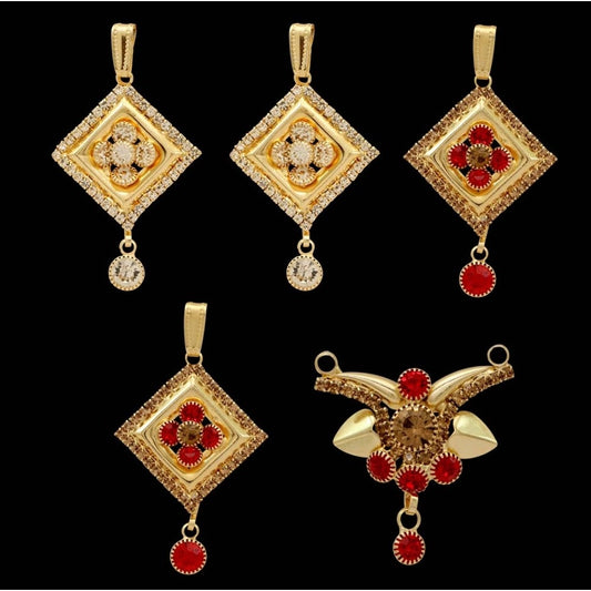 Generic Women's Red &amp; White Color Pendants Locket Combo Of 5 Pieces - Noble Nook