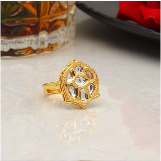 Generic Women's White Color Kundan Ring For Women Adjustable Ring - Noble Nook