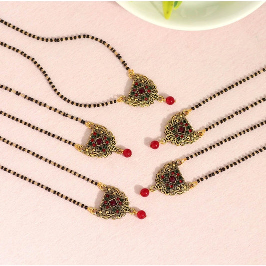 Generic Women's Maroon &amp; Green Color 5 Piece Of Mangalsutra Combo - Noble Nook