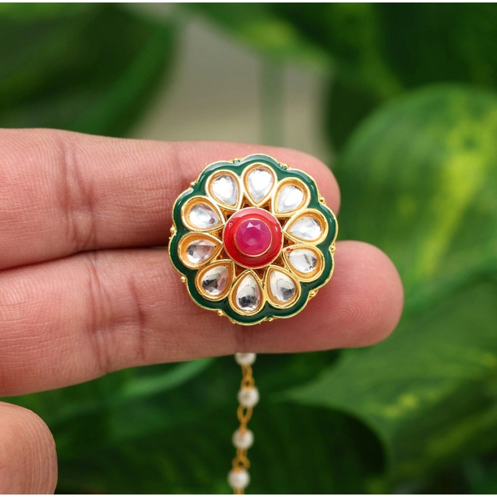 Generic Women's Maroon &amp; Green Color Kundan Meena Borla Tikka - Noble Nook