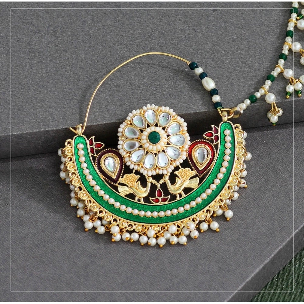 Generic Women's Green Color Kundan &amp; Beads Nose Nath - Noble Nook