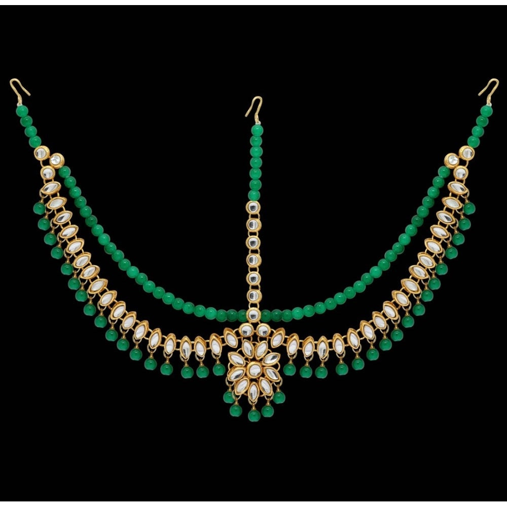 Generic Women's Green Color Imitation Pearl &amp; Kundan Work Matha Patti - Noble Nook