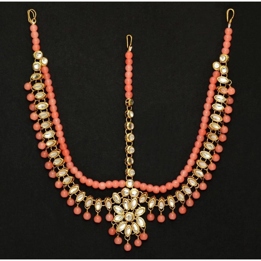 Generic Women's Peach Color Kundan Work Matha Patti - Noble Nook