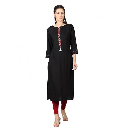 Generic Women's Casual 3/4 Sleeve Viscose Rayon Printed Kurti (Black) - Noble Nook