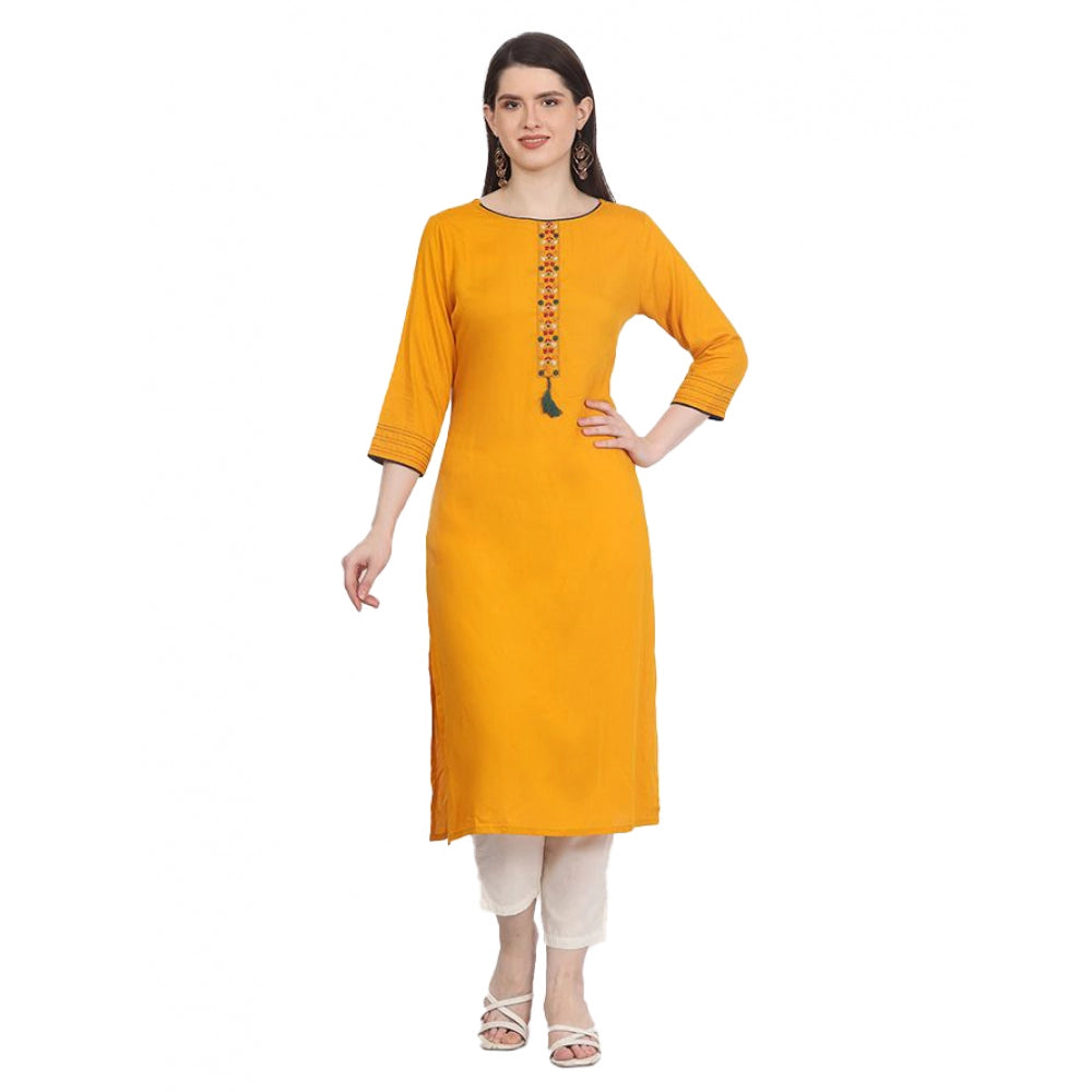 Generic Women's Casual 3/4 Sleeve Viscose Rayon Printed Kurti (Yellow) - Noble Nook