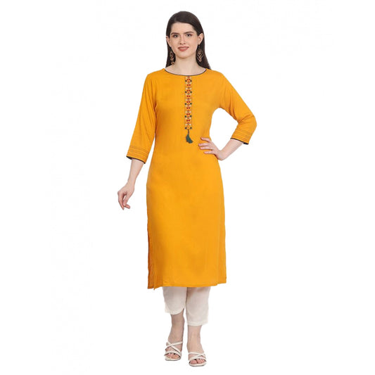 Generic Women's Casual 3/4 Sleeve Viscose Rayon Printed Kurti (Yellow) - Noble Nook