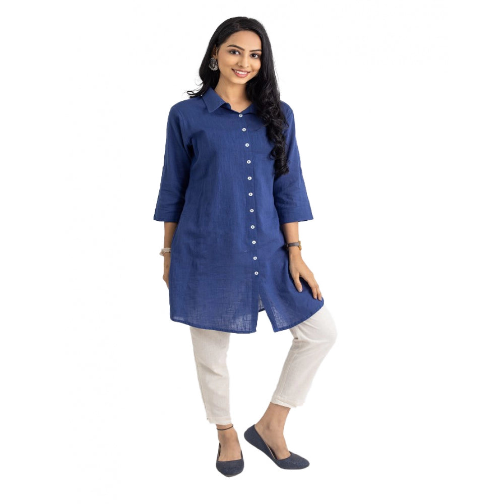 Generic Women's Casual 3/4 Sleeve Viscose Rayon Solid Kurti (Light Blue) - Noble Nook