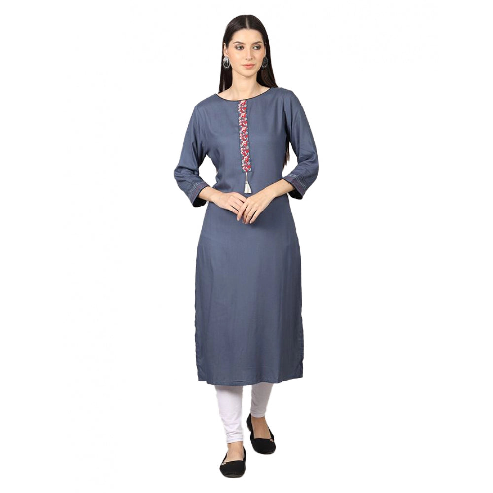 Generic Women's Casual 3/4 Sleeve Viscose Rayon Printed Kurti (Grey) - Noble Nook