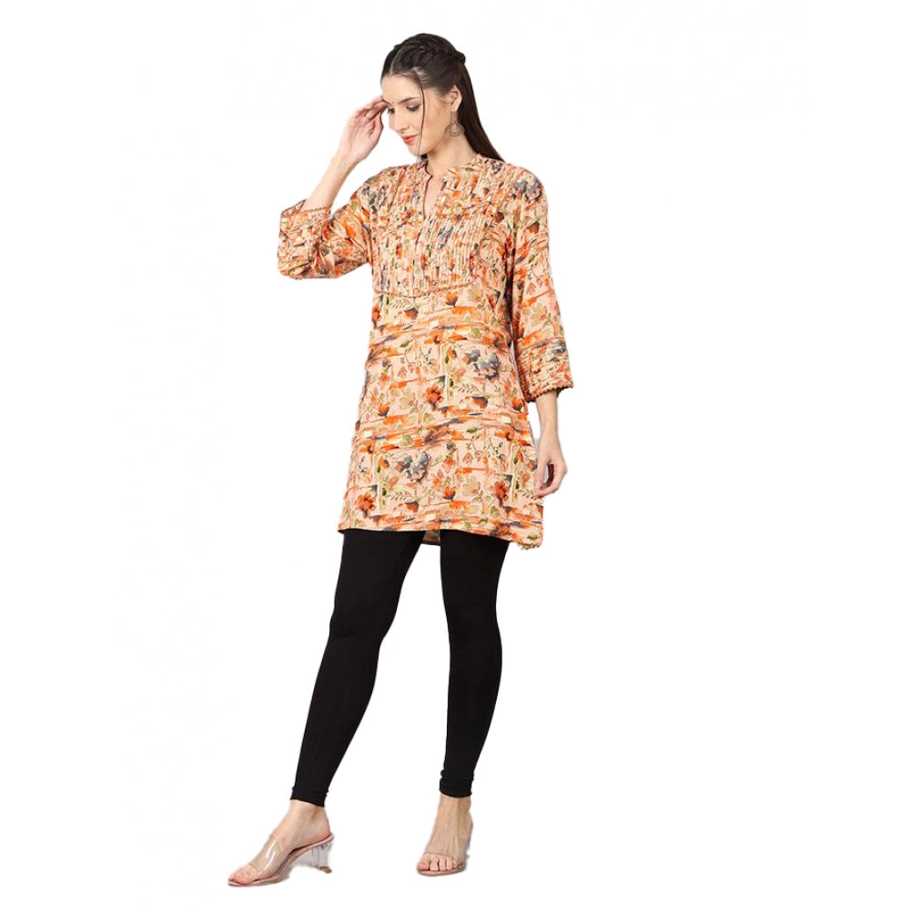 Generic Women's Casual 3/4 Sleeve Viscose Rayon Printed Kurti (Orange) - Noble Nook