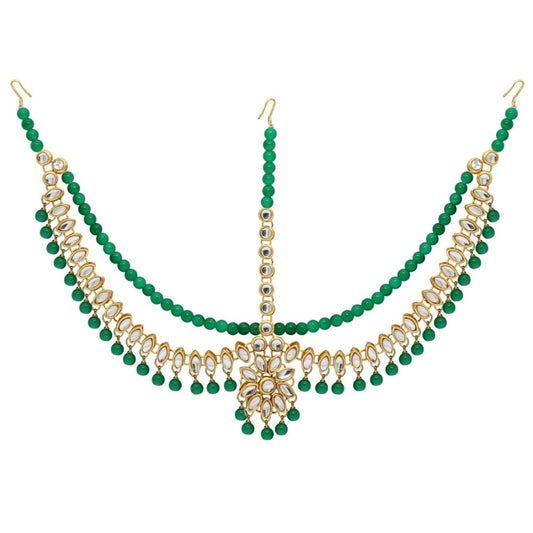 Generic Women's Green Color Imitation Pearl &amp; Kundan Work Matha Patti - Noble Nook