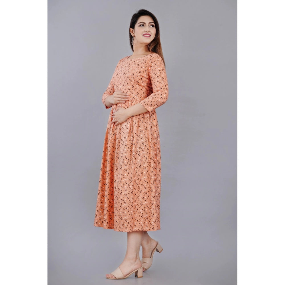 Generic Women's Casual 3/4 Sleeve Printed Viscose Maternity Feeding Kurti (Peach) - Noble Nook