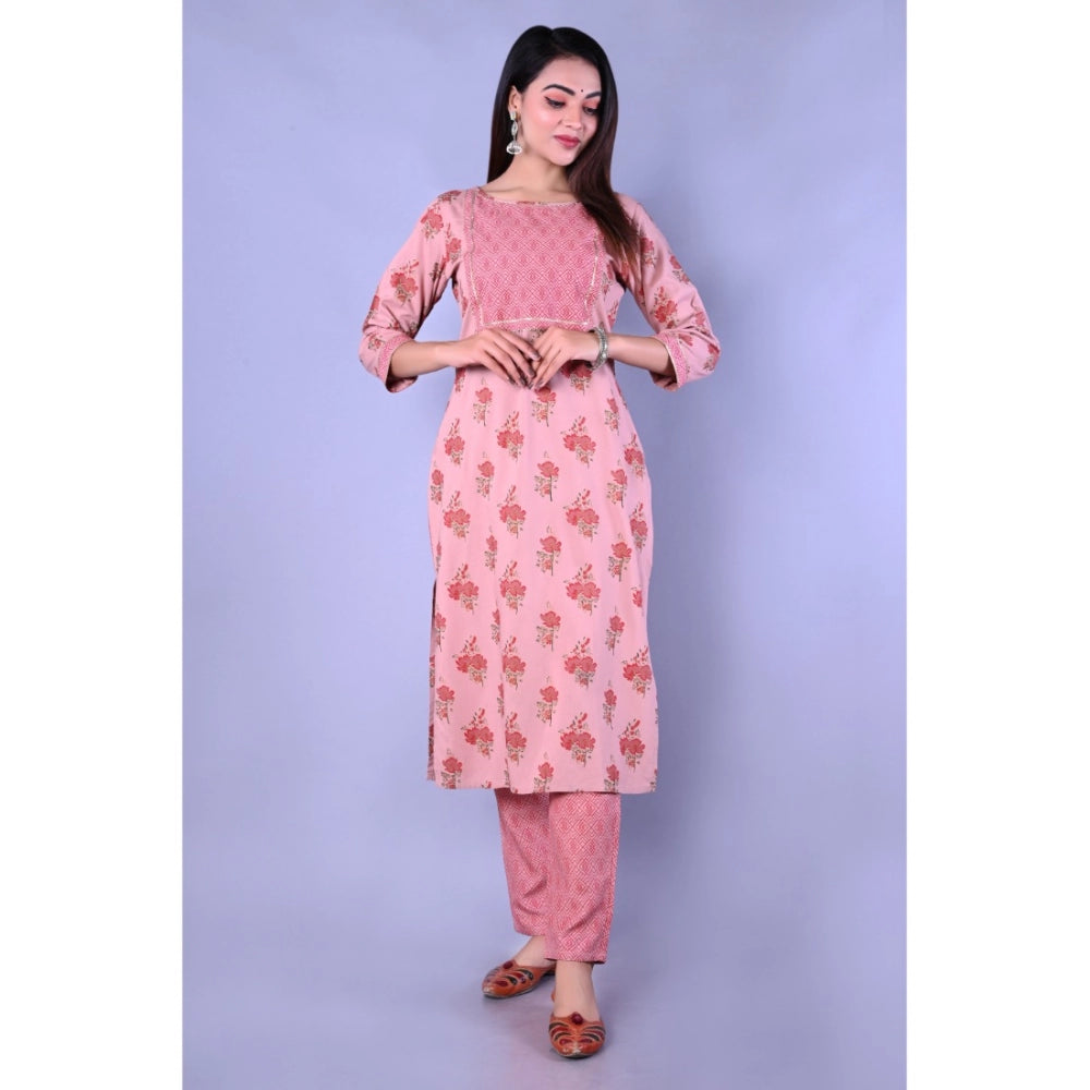 Generic Women's Casual 3/4 Sleeve Printed Rayon Kurti With Pant Set (Pink) - Noble Nook