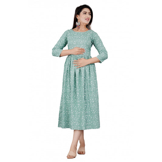 Generic Women's Casual 3/4 Sleeve Printed Viscose Maternity Feeding Kurti (Green) - Noble Nook