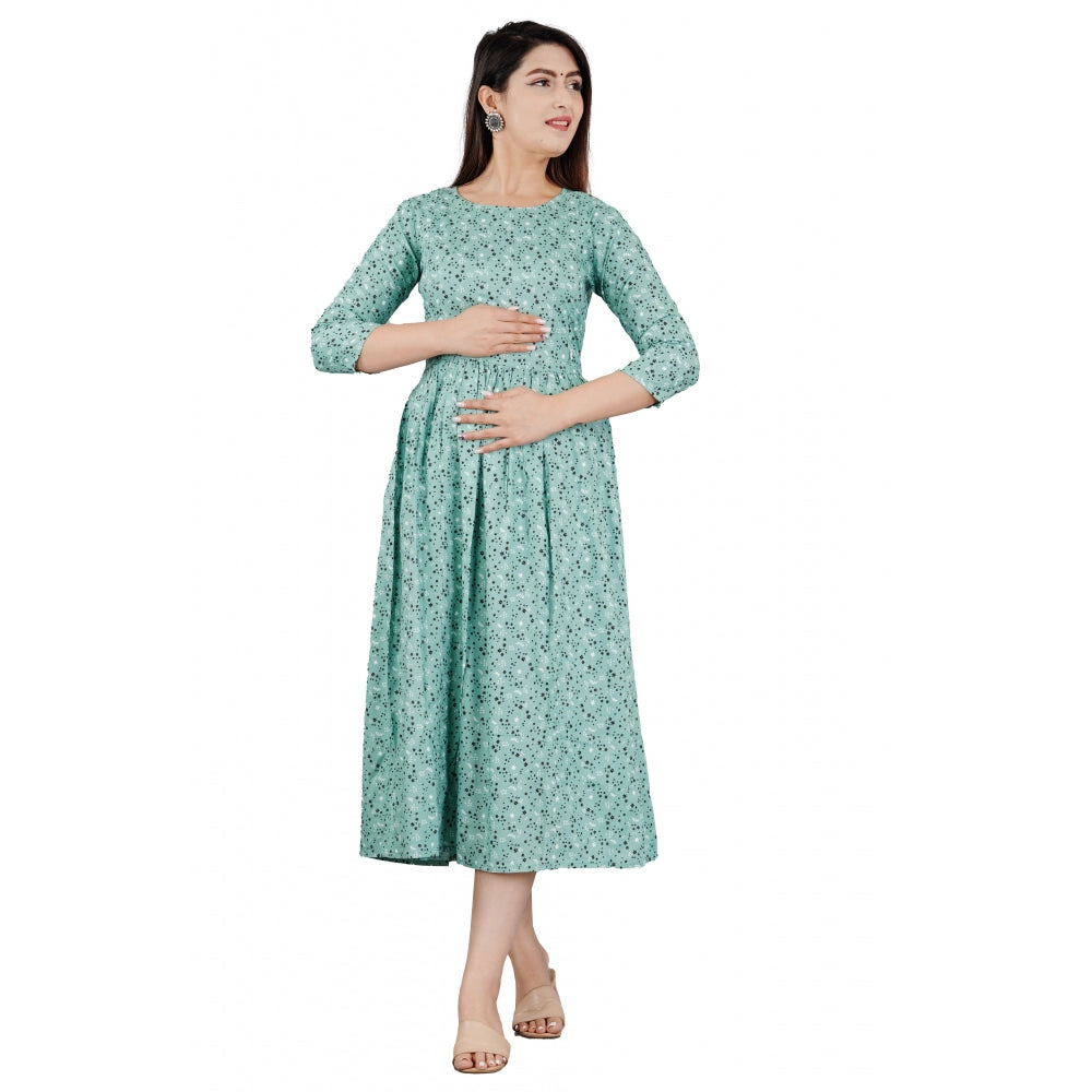 Generic Women's Casual 3/4 Sleeve Printed Viscose Maternity Feeding Kurti (Green) - Noble Nook