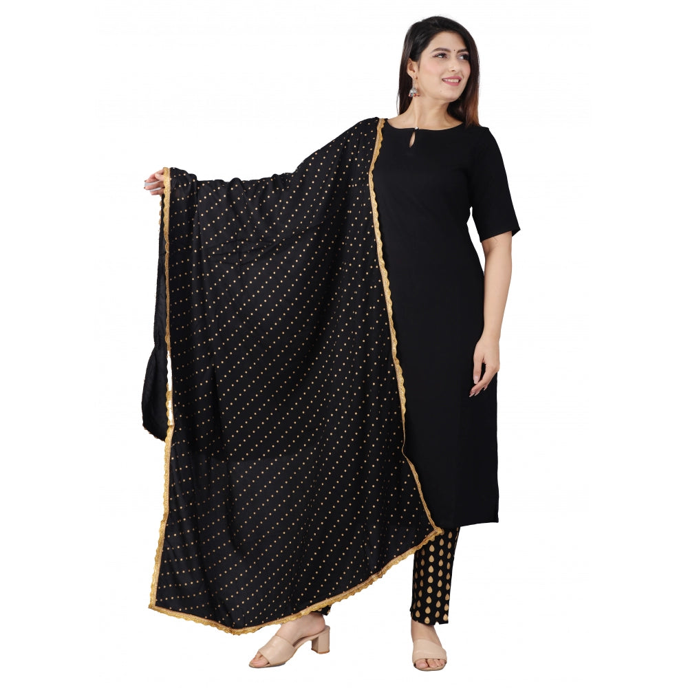 Generic Women's Casual Half Sleeve Solid Rayon Kurti With Pant And Dupatta Set (Black) - Noble Nook