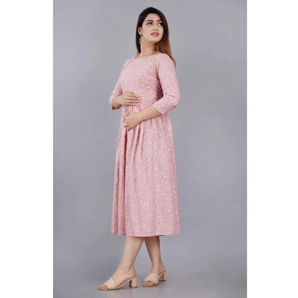 Generic Women's Casual 3/4 Sleeve Printed Viscose Maternity Feeding Kurti (Pink) - Noble Nook