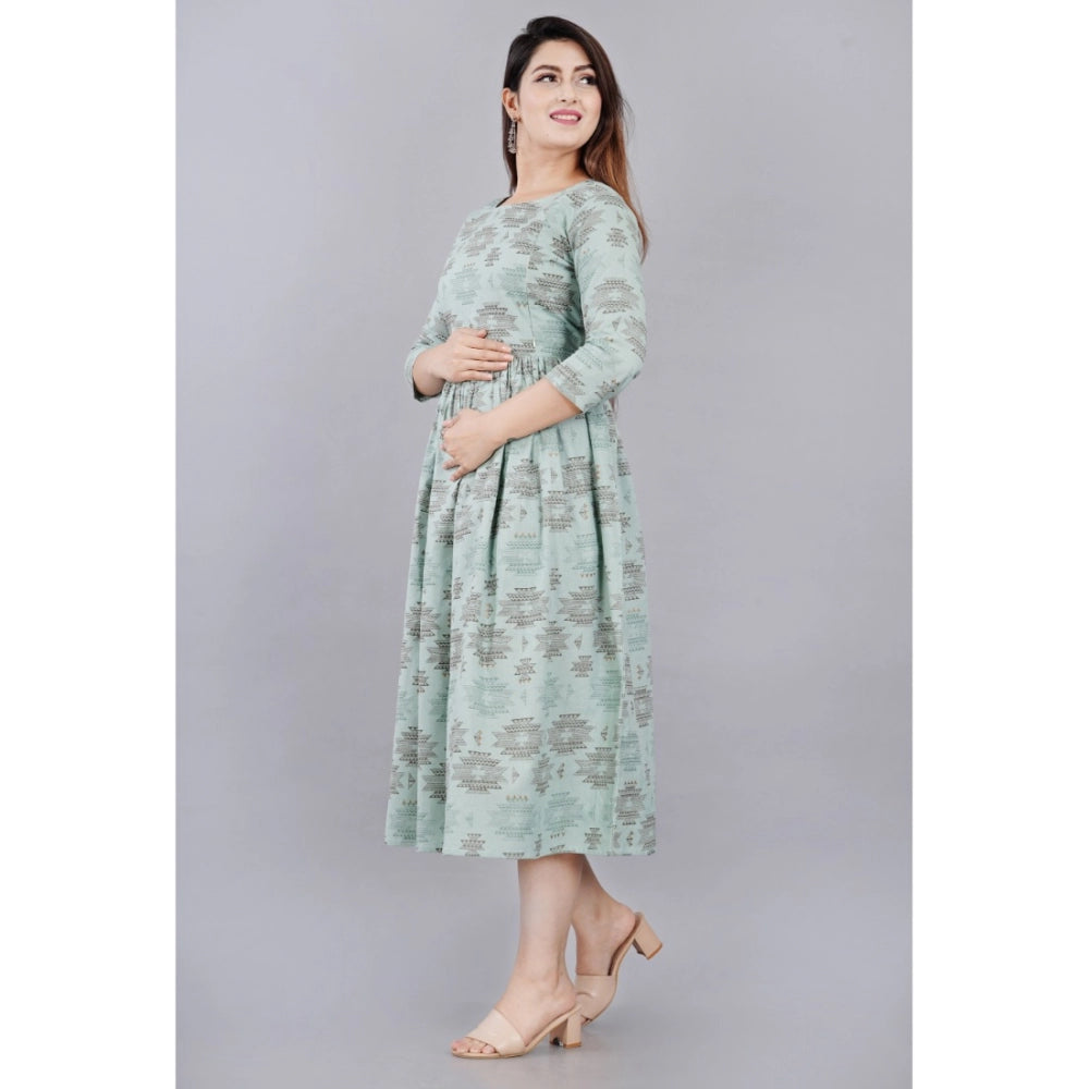 Generic Women's Casual 3/4 Sleeve Printed Viscose Maternity Feeding Kurti (Light Green) - Noble Nook