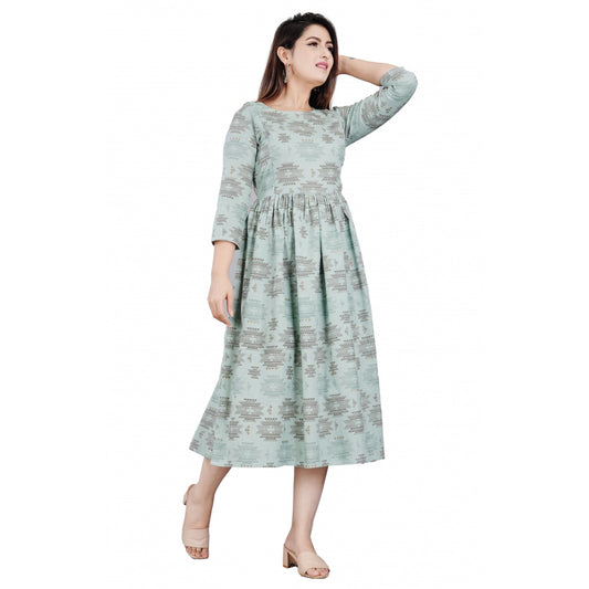 Generic Women's Casual 3/4 Sleeve Printed Viscose Maternity Feeding Kurti (Light Green) - Noble Nook