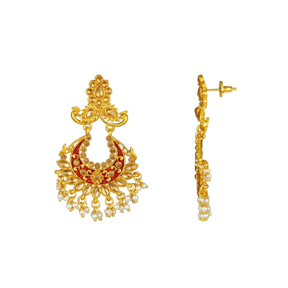 Generic Women's Rose Gold Plated Alloy Kundan Earrings &amp; Mangtikka (Maroon) - Noble Nook