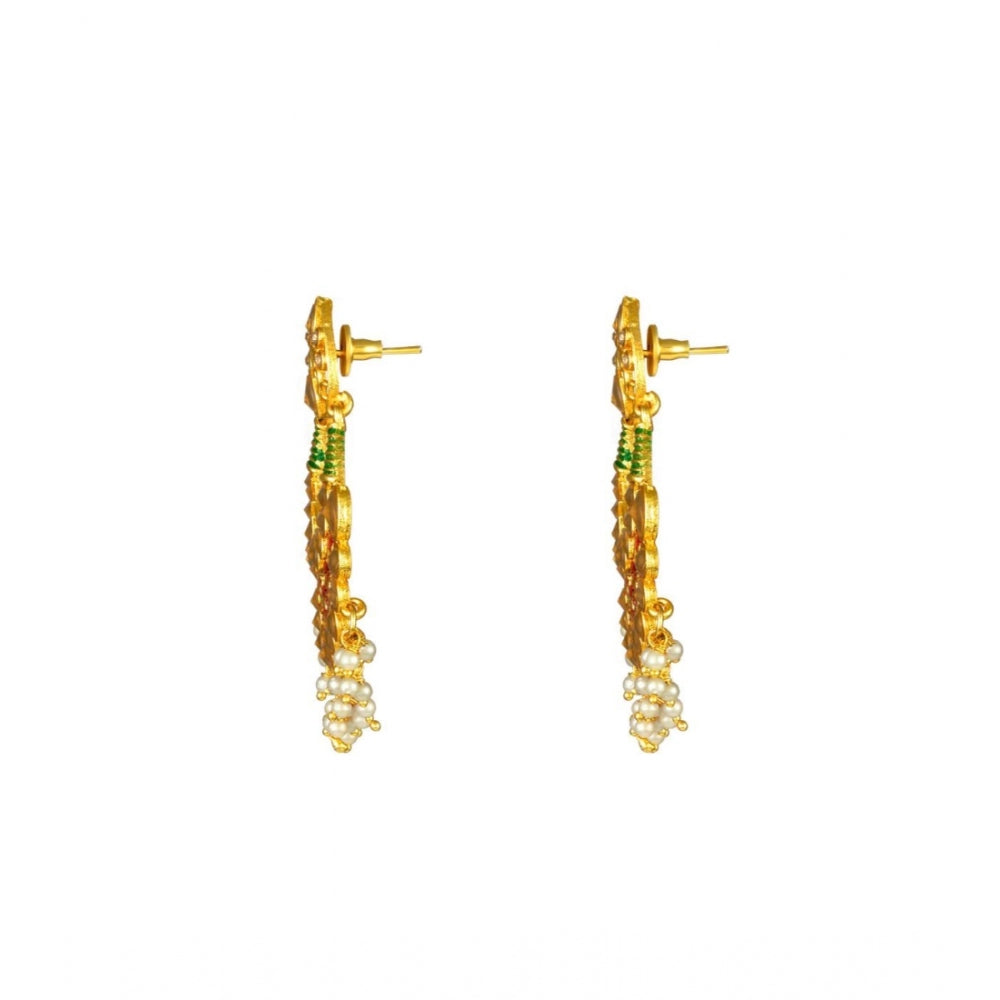 Generic Women's Rose Gold Plated Alloy Kundan Earrings &amp; Mangtikka (Red &amp; Green) - Noble Nook