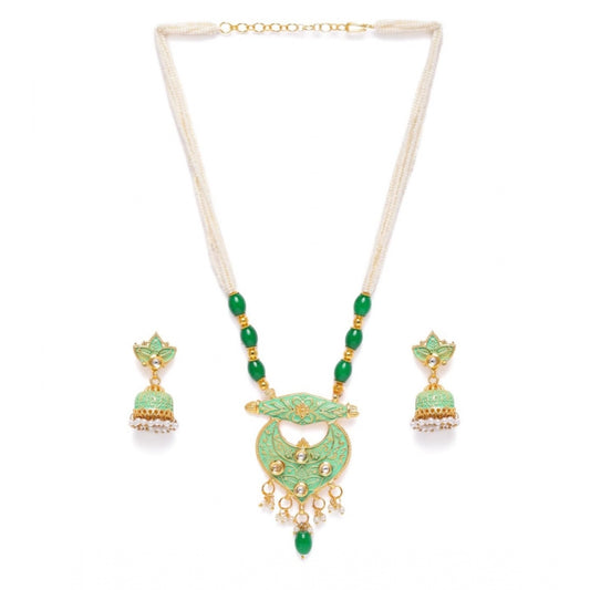 Generic Women's Rose Gold Plated Alloy Necklace &amp; Earings Set (Green) - Noble Nook