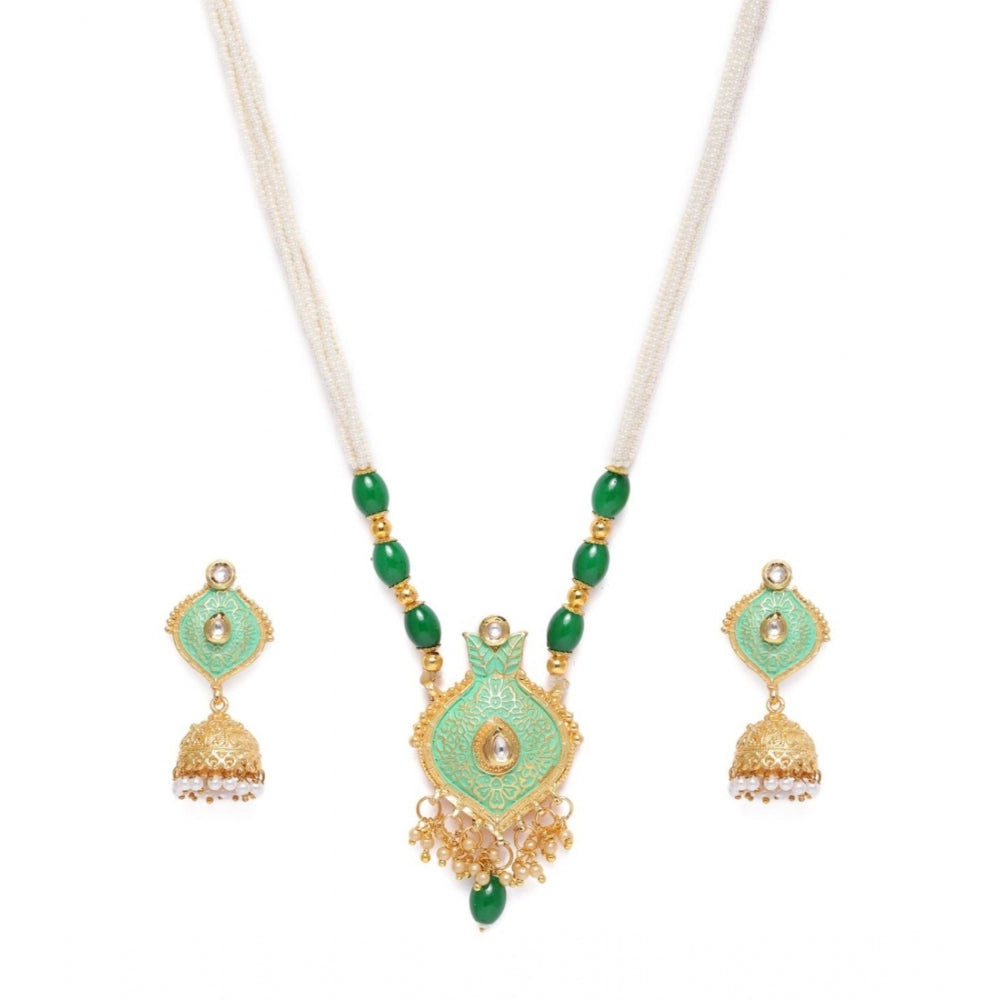 Generic Women's Rose Gold Plated Alloy Necklace &amp; Earings Set (Green) - Noble Nook