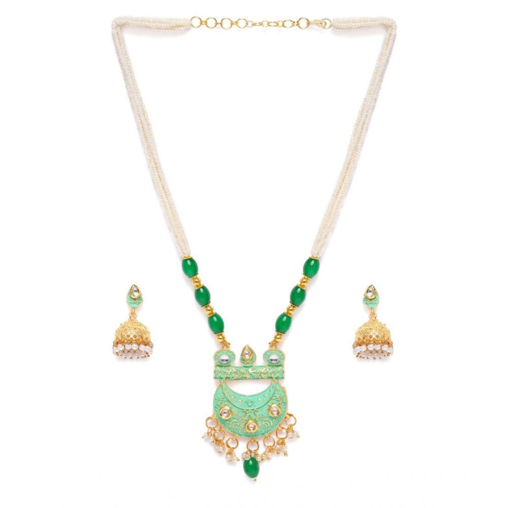 Generic Women's Rose Gold Plated Alloy Necklace &amp; Earings Set (Green) - Noble Nook