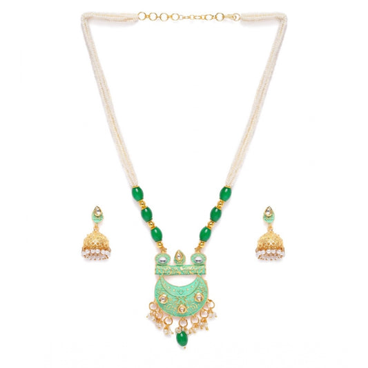 Generic Women's Rose Gold Plated Alloy Necklace &amp; Earings Set (Green) - Noble Nook