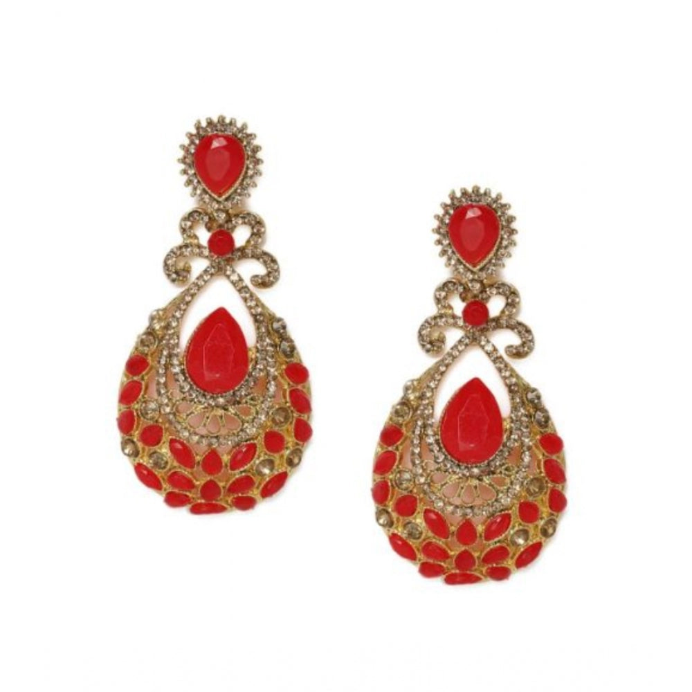 Generic Women's Rose Gold Plated Alloy Earrings (Gold &amp; Red) - Noble Nook