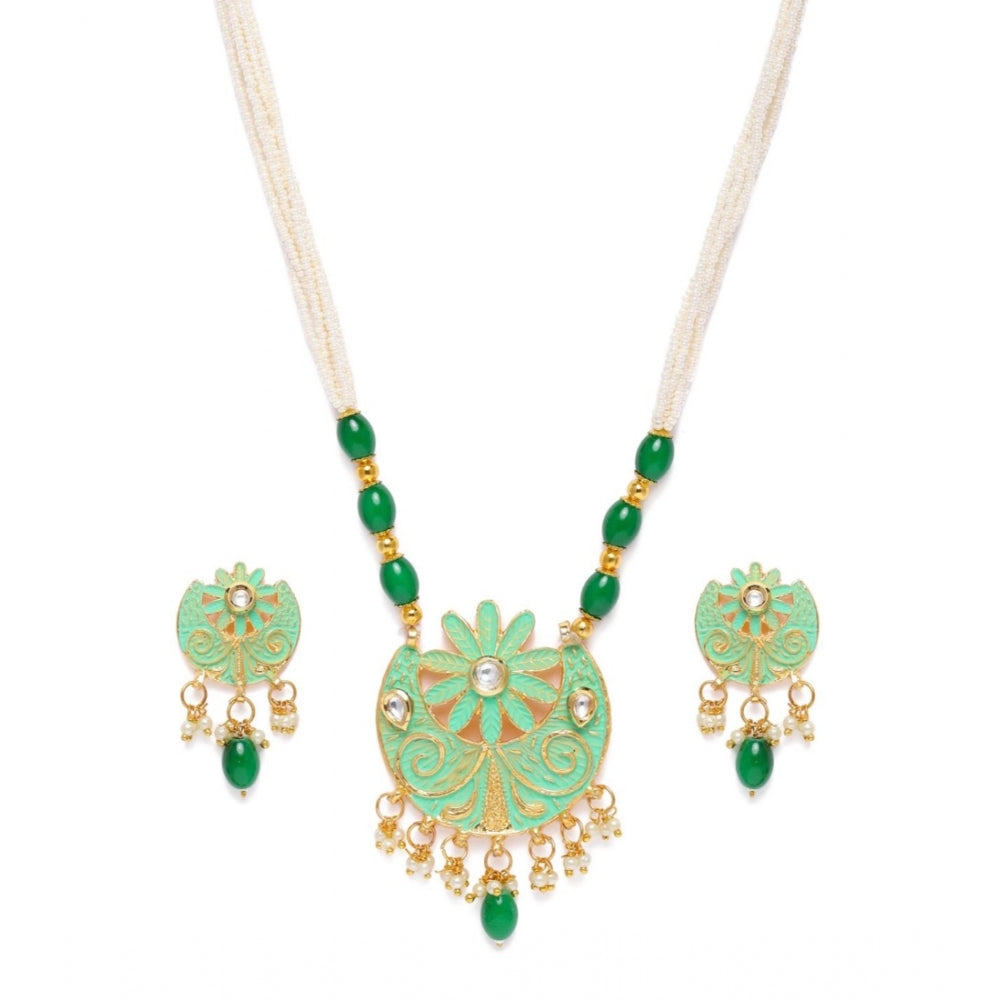 Generic Women's Rose Gold Plated Alloy Necklace &amp; Earings Set (Green) - Noble Nook