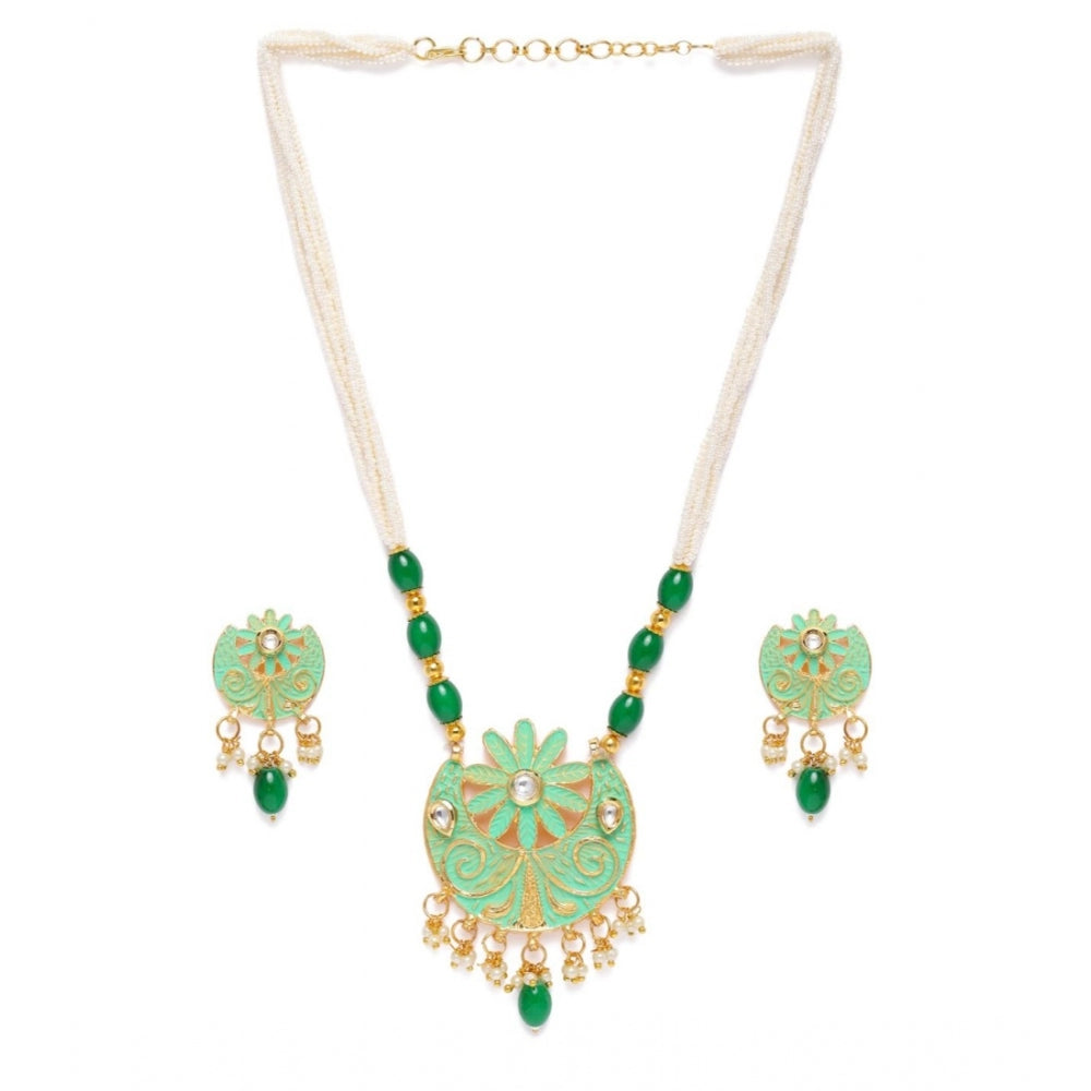 Generic Women's Rose Gold Plated Alloy Necklace &amp; Earings Set (Green) - Noble Nook