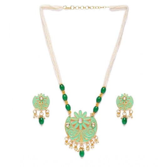 Generic Women's Rose Gold Plated Alloy Necklace &amp; Earings Set (Green) - Noble Nook