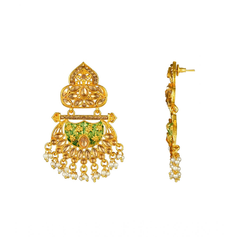 Generic Women's Rose Gold Plated Alloy Kundan Earrings &amp; Mangtikka (Green) - Noble Nook