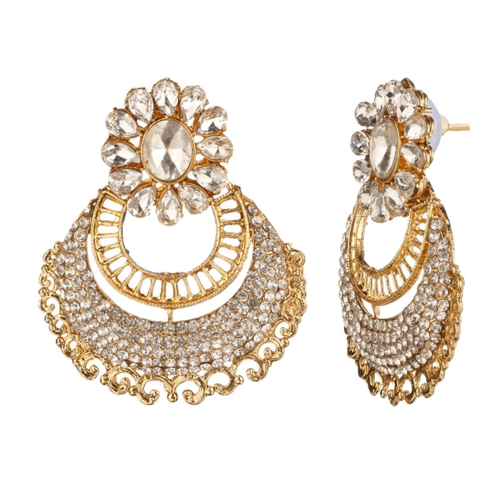 Generic Women's Rose Gold Plated Alloy Kundan Earrings &amp; Mangtikka (White) - Noble Nook